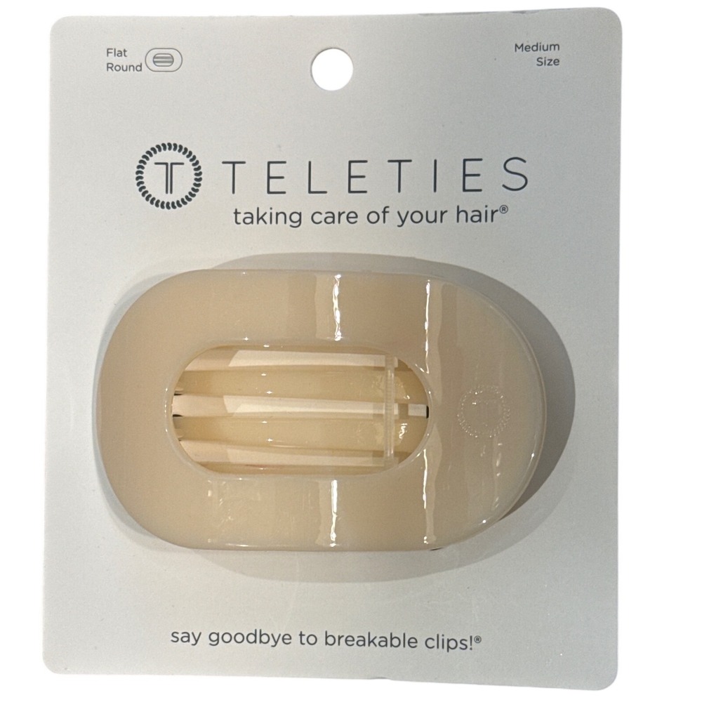 Teleties Flat Round Hair Clip Medium Almond Beige Curved Design New